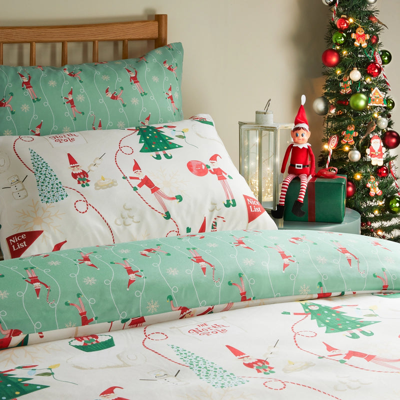 Set Copripiumino Singolo Natalizio Reversibile Elfie – Crema e Menta