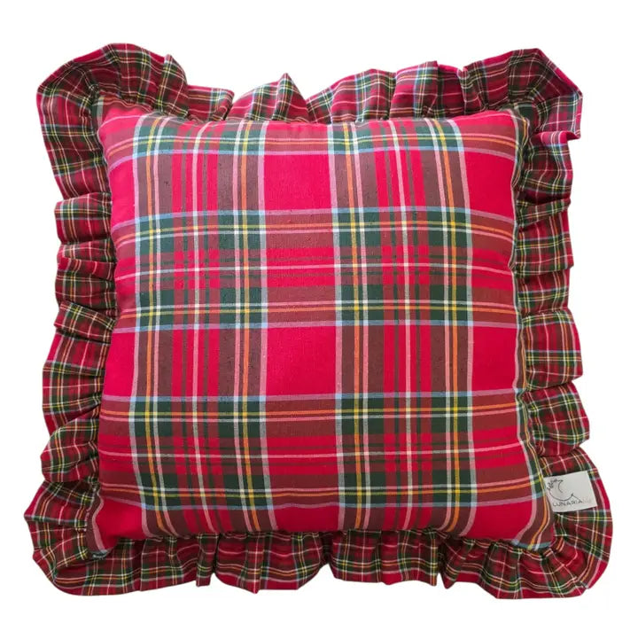 Federa Cuscino Vichy Scozzese Rosso con Volant - 40x40cm