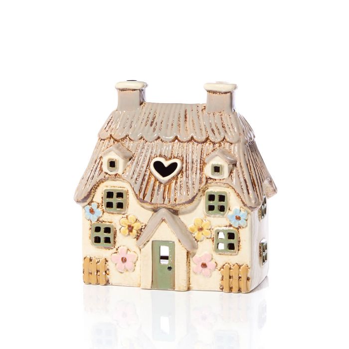 Casetta Porta Tea Light Cottage in Ceramica Dipinta a Mano