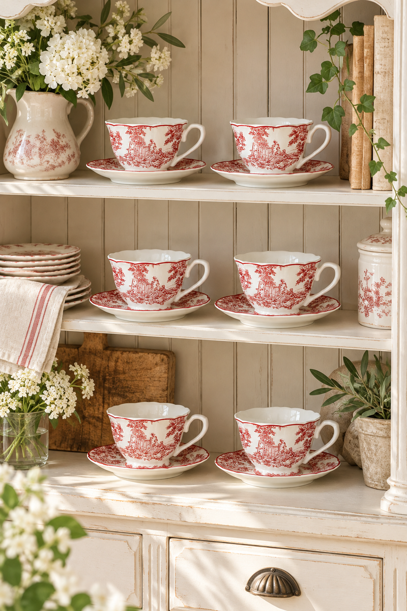 Set 6 Tazze Caffè Boudoir con Piattino Rosso Blanc Mariclò