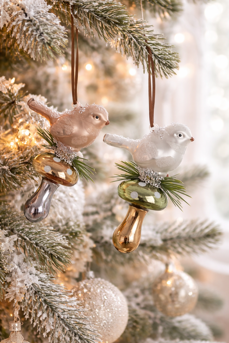 Decorazione Uccellino in Vetro Natalizio 12 cm Blanc Mariclò