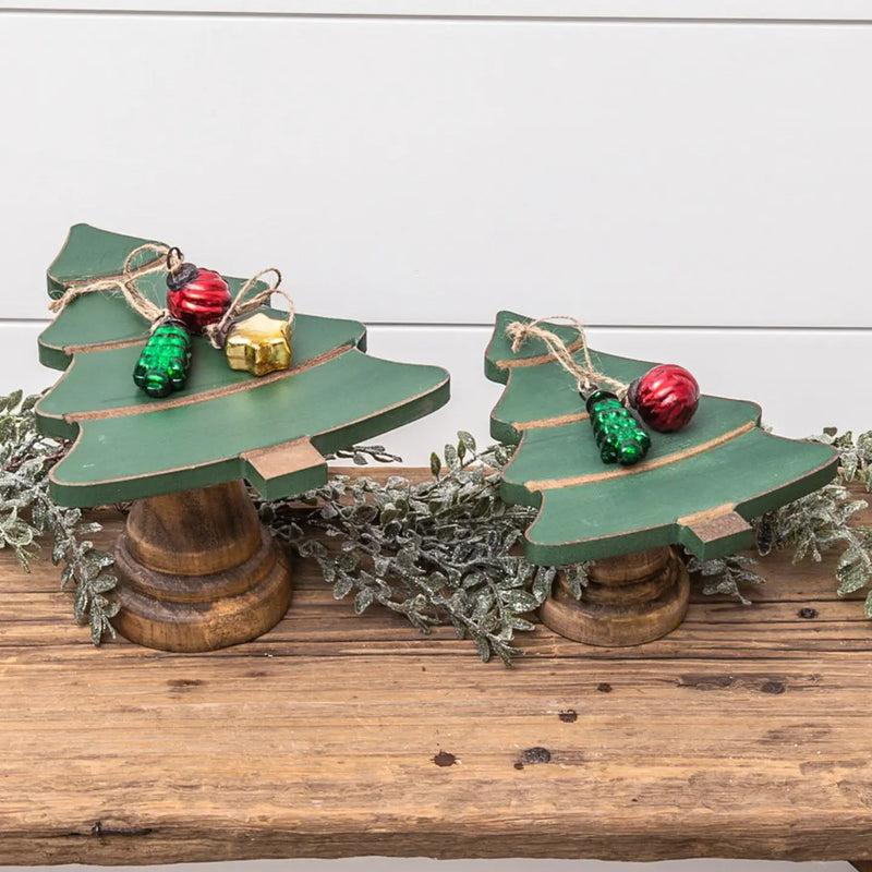 Set 2 Mini Alzatine a Forma di Albero in Legno