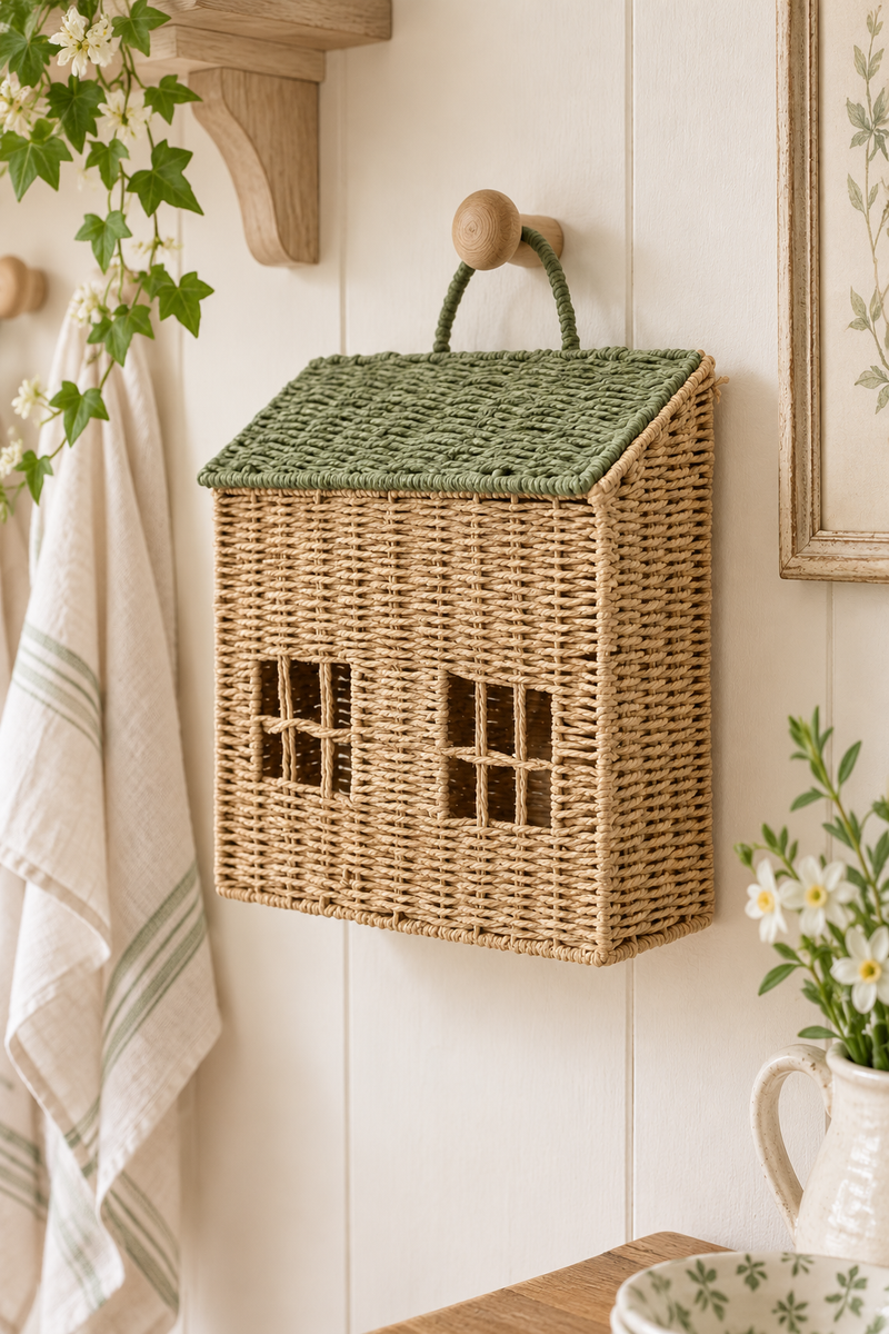 Cesto Portaoggetti a Forma di Casetta con Tetto Verde 40 cm