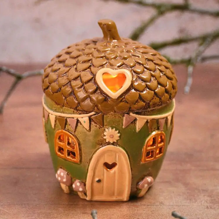 Casa Porta Tea Light in Ceramica a Forma di Ghianda