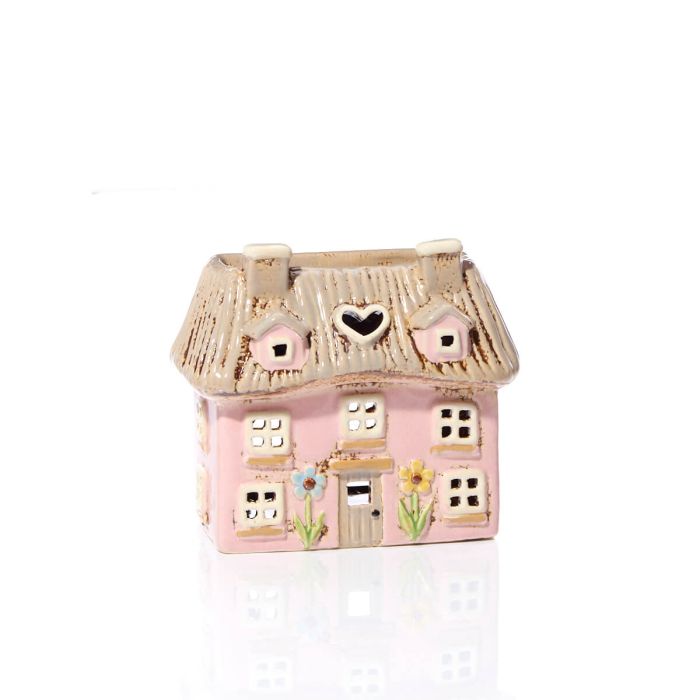 Casetta Porta Tealight Cottage Rosa in Ceramica