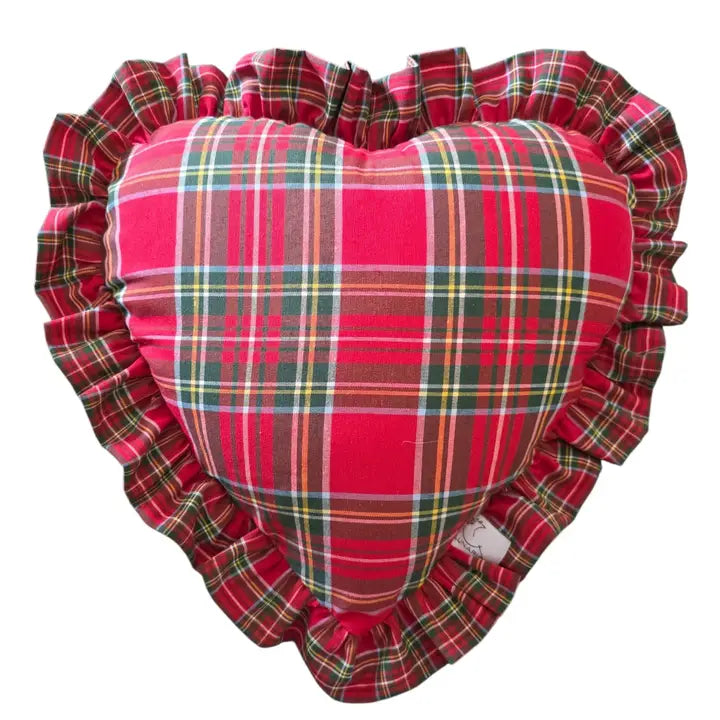 Federa Cuscino Cuore Scozzese Rosso con Volant