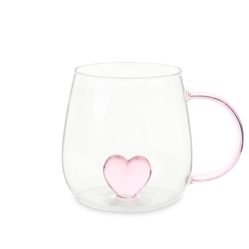 Tazza in vetro borosilicato con cuore rosa 400 ml Nuvole di Stoffa