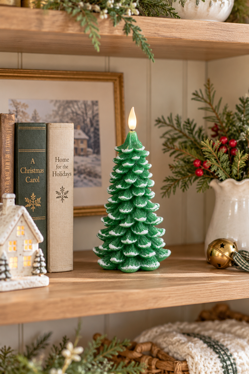 Candela LED Albero di Natale Verde con Fiamma H18,5 cm
