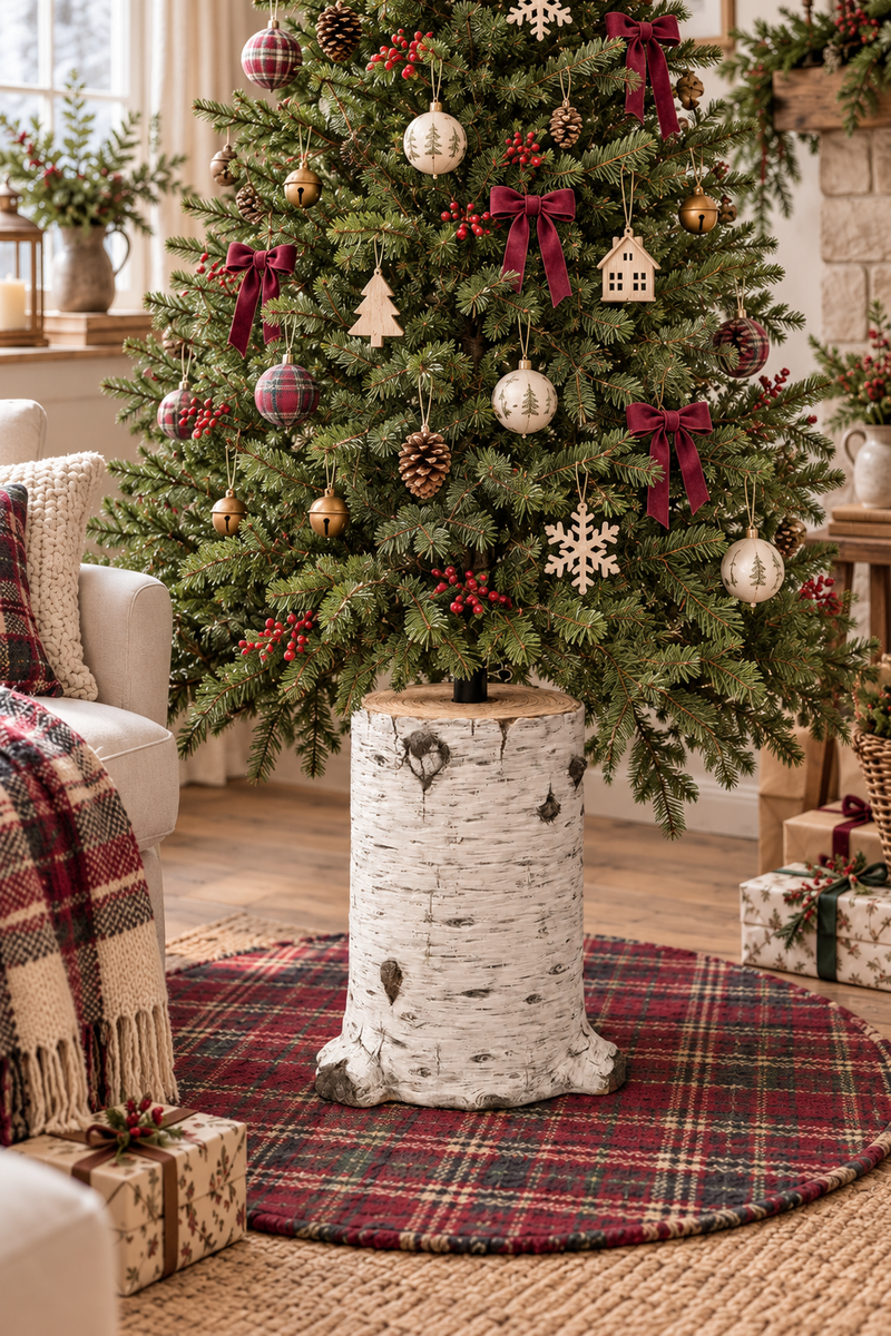 Base per Albero di Natale Effetto Tronco di Betulla Ø 41 x H 42,5 cm