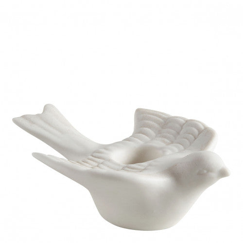 Portacandela Uccellino in Ceramica Bianca
