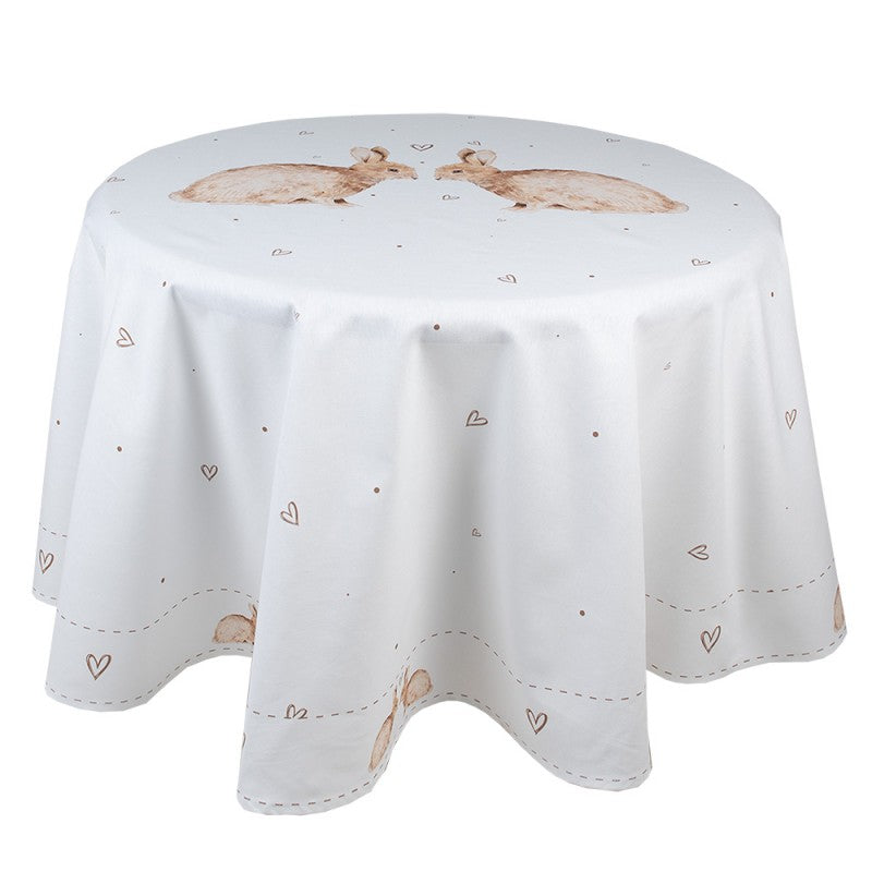 Tovaglia In Cotone Bianco 170 Cm Diametro Bunnies In Love - Arredo Casa da Sogno