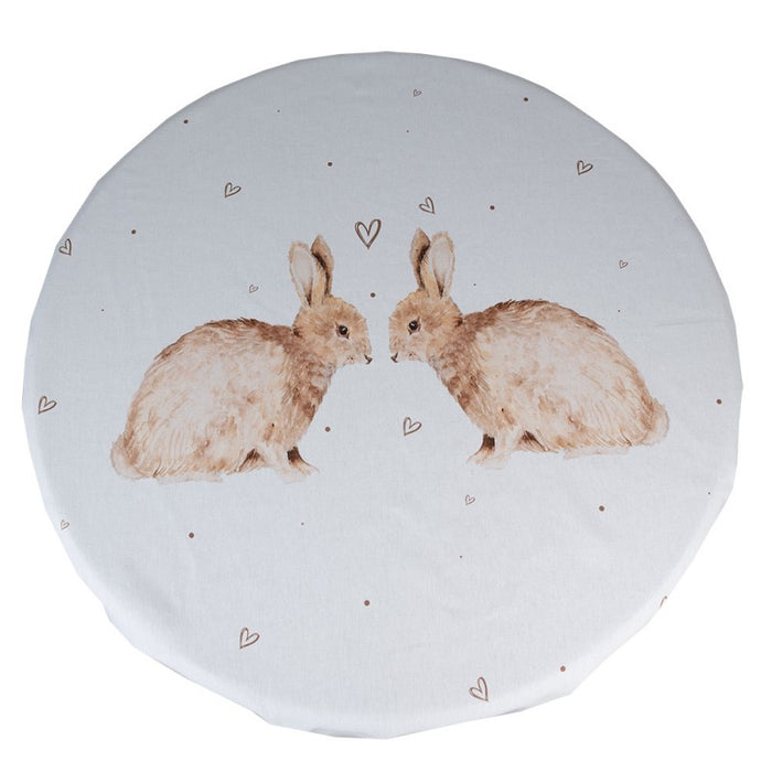 Tovaglia In Cotone Bianco 170 Cm Diametro Bunnies In Love