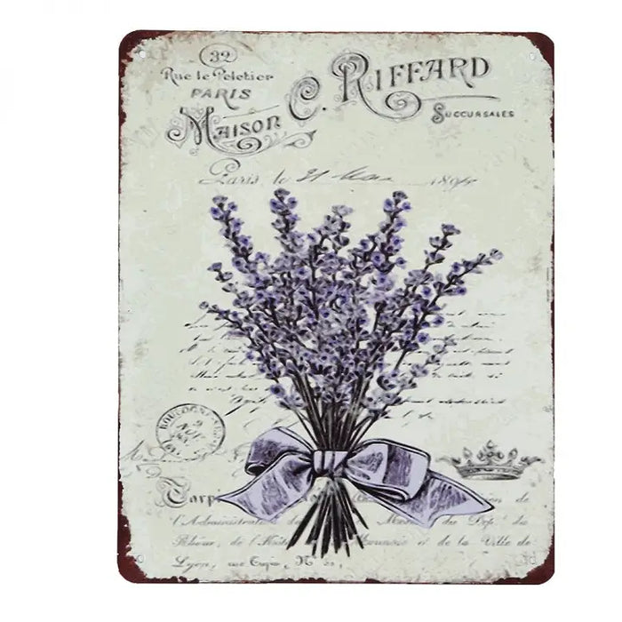 Targa Vintage in Metallo con Lavanda 20x25 cm