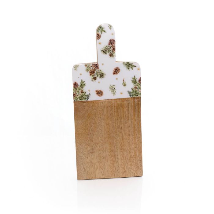 Tagliere Natalizio in Legno di Mango e Smalto con Abeti e Pigne – 37x16 cm