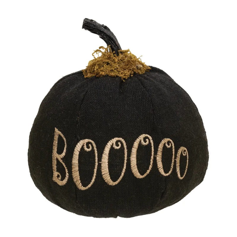 Zucca Halloween Nera in Tessuto con Scritta Boo 14 cm