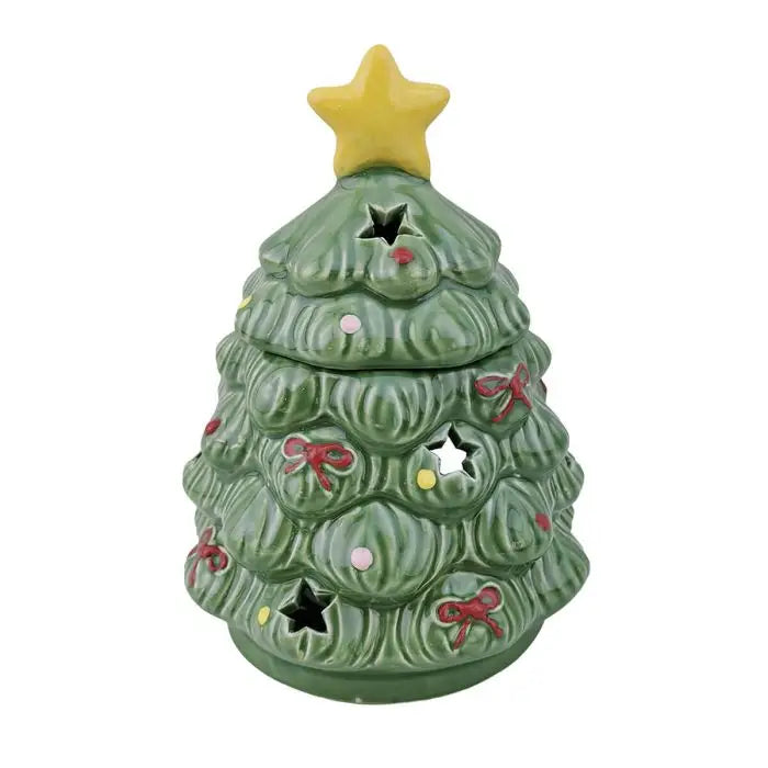 Bruciatore per oli e cere natalizio albero di Natale in ceramica 12 x 11,5 x H 16 cm