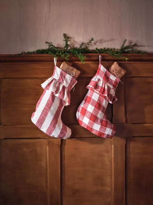 Calza di Natale a Quadri Bianco e Rosso in Cotone Stromshaga