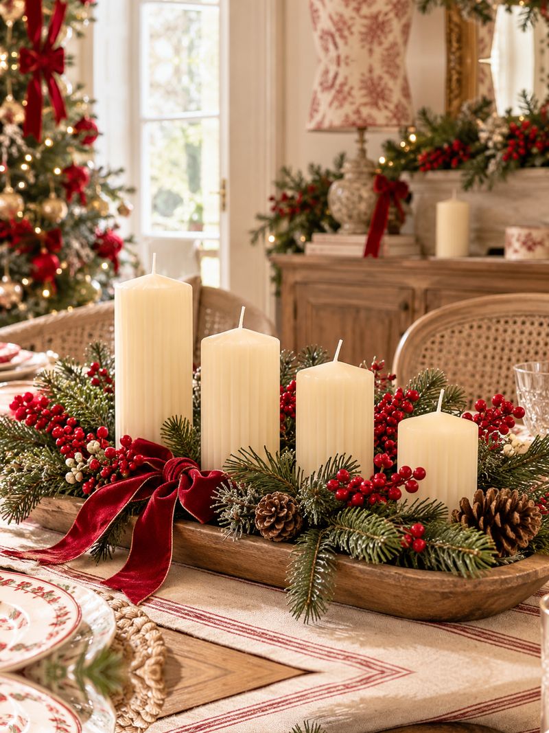 Set 4 Candele Profumate Avorio a Colonna Rigata