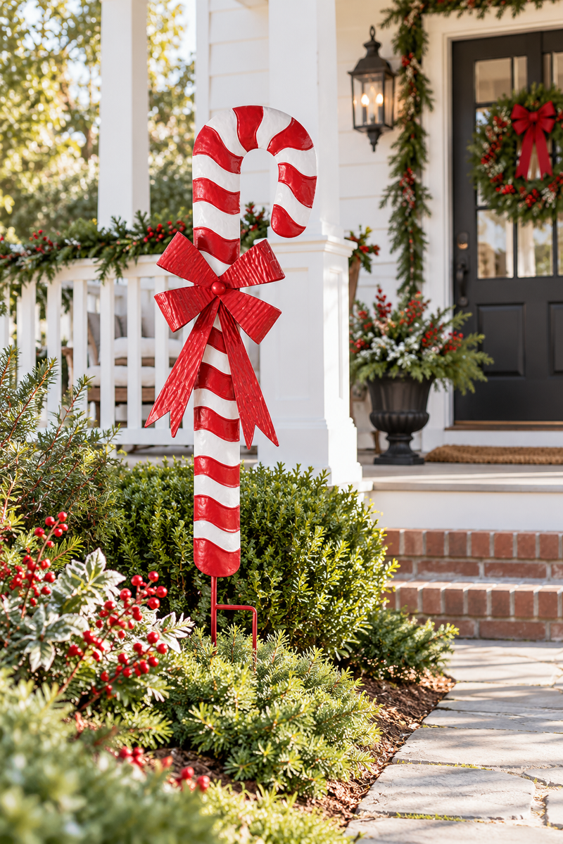 Candy Cane da Giardino con Asta in Metallo Bianco e Rosso 27x5x114 cm – Boltze