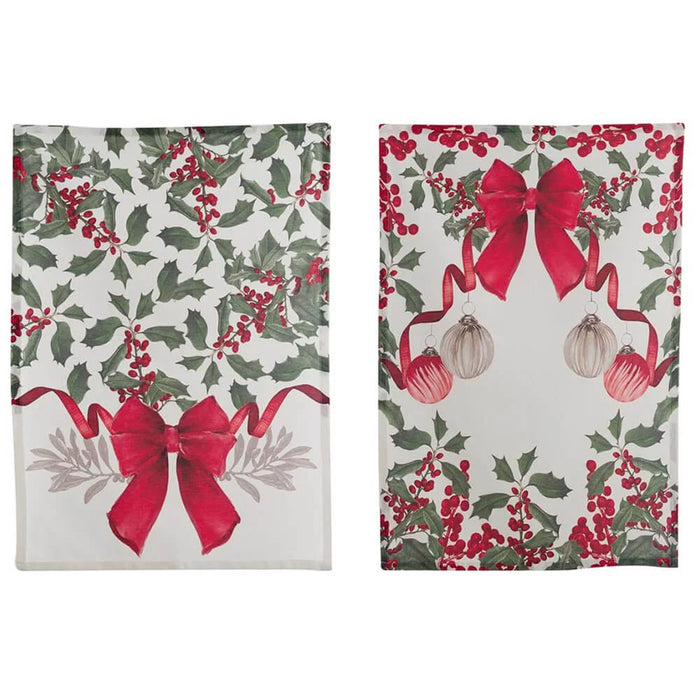 Christmas Tea Towel with Bows and Mistletoe Christmas Symphony - Blanc Mariclò