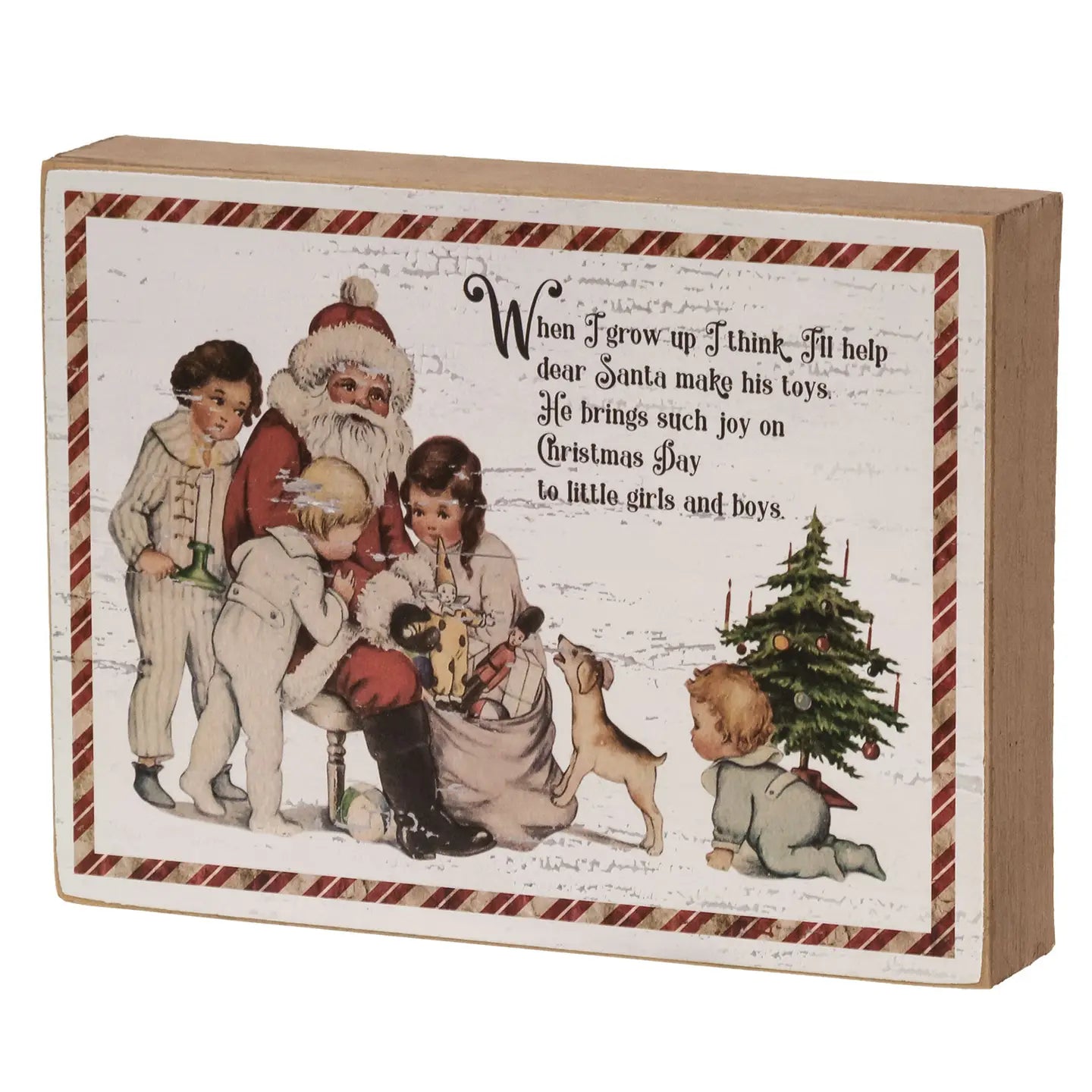 Targa Natalizia in Legno Stile Vintage con Babbo Natale e Bambini