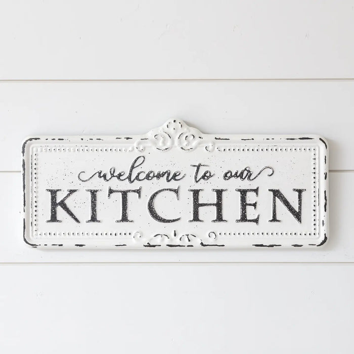 Targa da Parete “Welcome to our Kitchen” in Metallo Stile Vintage