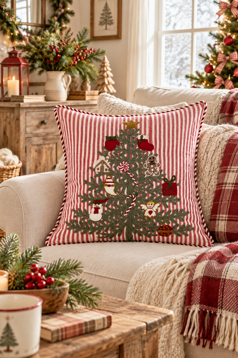 Cuscino Natalizio Albero di Natale Ricamato 45x45 cm – Blanc Mariclò