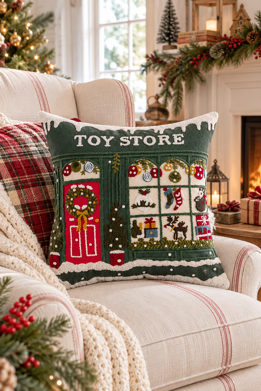 Cuscino Natalizio Toy Store Ricamato 45x45 cm – Blanc Mariclò