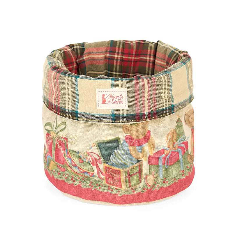 Cestino Portapane Natalizio Vintage Toys in Cotone 23×20 cm – Nuvole di Stoffa
