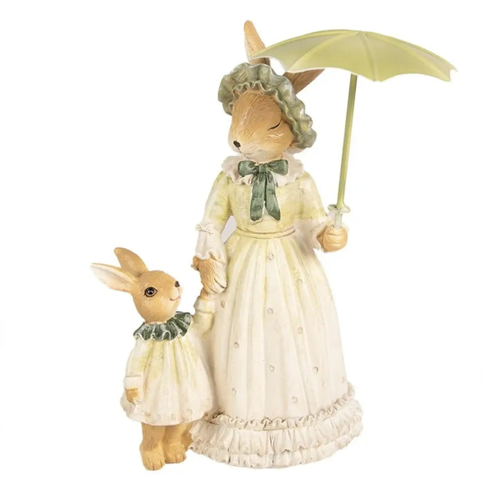 Statua decorativa coniglietti con ombrello in poliresina
