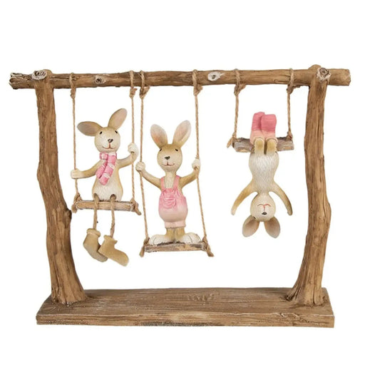 Statua decorativa conigli con altalena in poliresina - Arredo Casa da Sogno