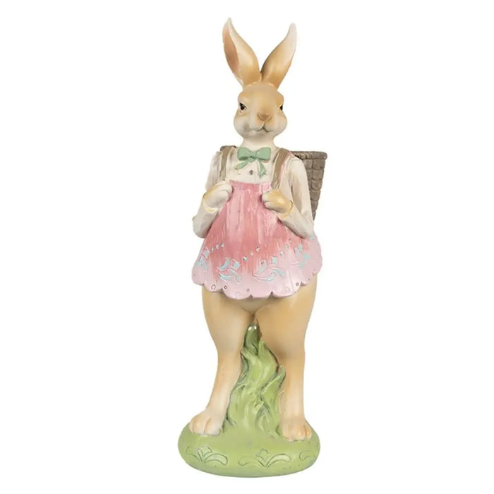 Statua coniglio in resina marrone rosa e verde