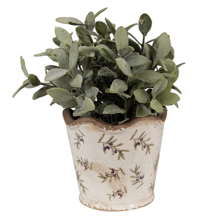 Ceramic planter with olive motif 16 x 15 cm
