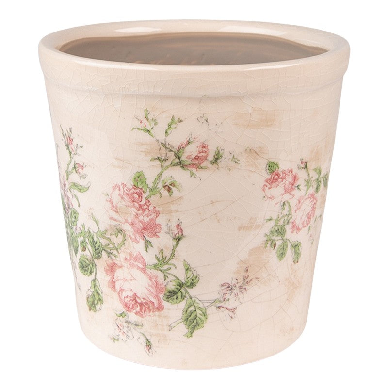 Vaso in Ceramica con Rose Ø15x14 cm Beige Rosa Clayre & Eef