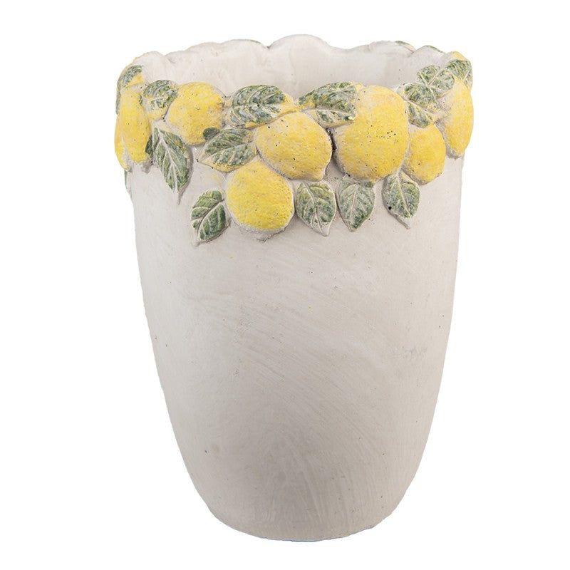 Portavaso Decorativo con Limoni Ø17x23 cm in Pietra | Clayre & Eef