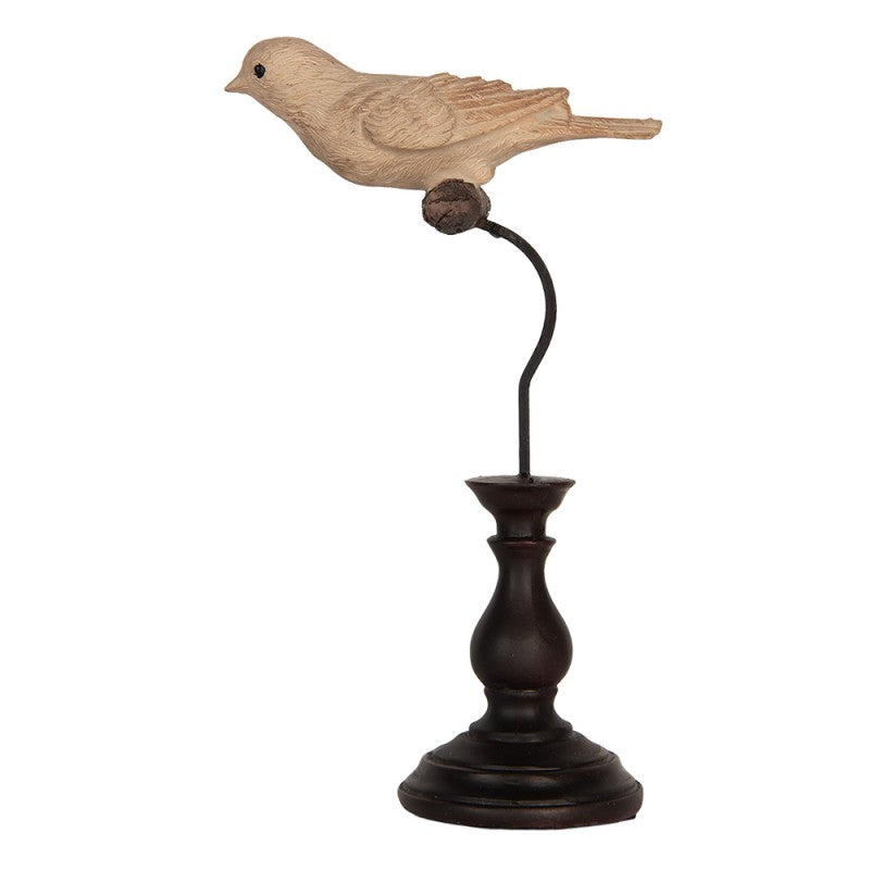 Statuetta Uccellino Decorativo Beige 21 cm su Piedistallo | Clayre & Eef