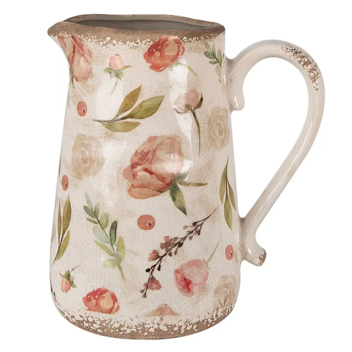 Brocca decorativa in ceramica con fiori rosa e beige