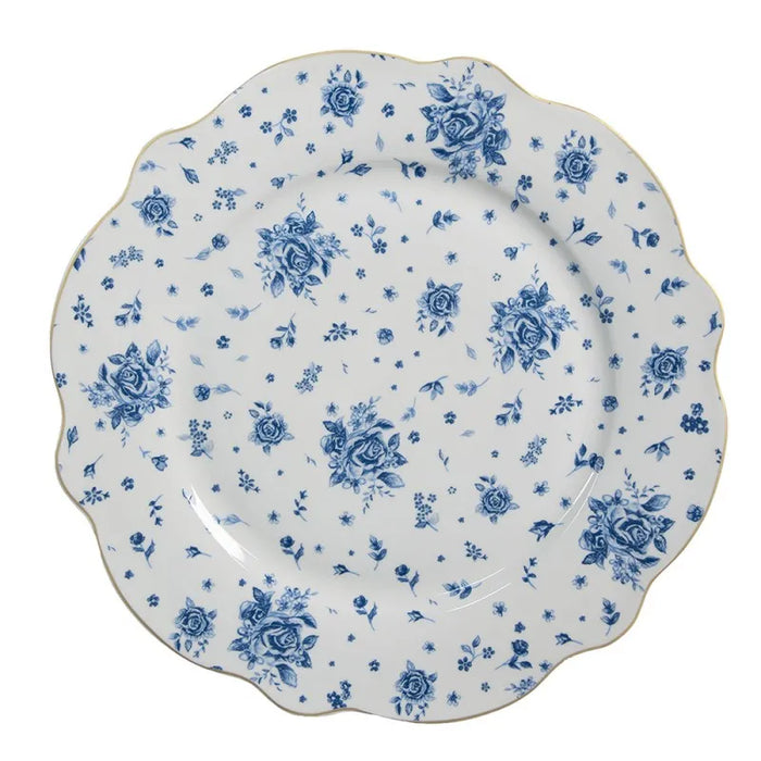 Piatto in porcellana con roselline bianco e blu da 27 cm