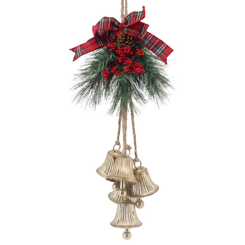 Campane Natalizie Oro con Fiocco Tartan 20x20x77 cm Clayre & Eef