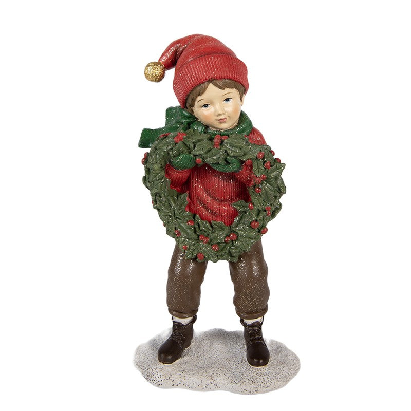 Statua Decorativa Natalizia Bambino con Ghirlanda Clayre & Eef
