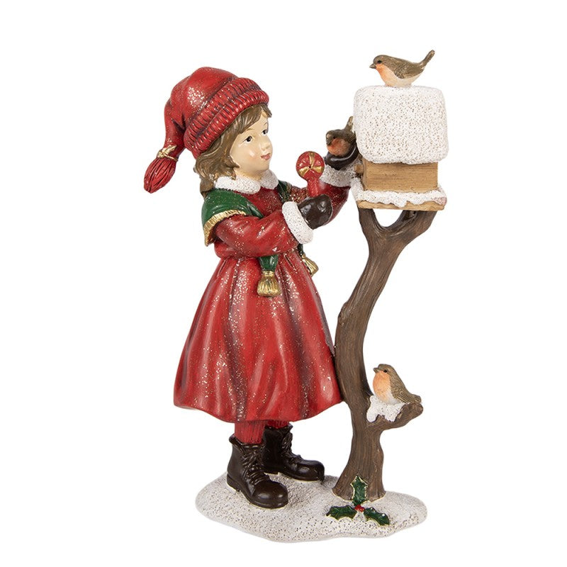 Statua Decorativa Natalizia Bambina con Casetta per Uccellini Clayre & Eef