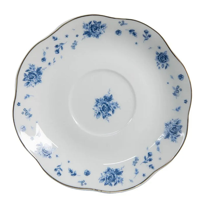 Tazza con piattino in porcellana con motivo roselline bianco e blu