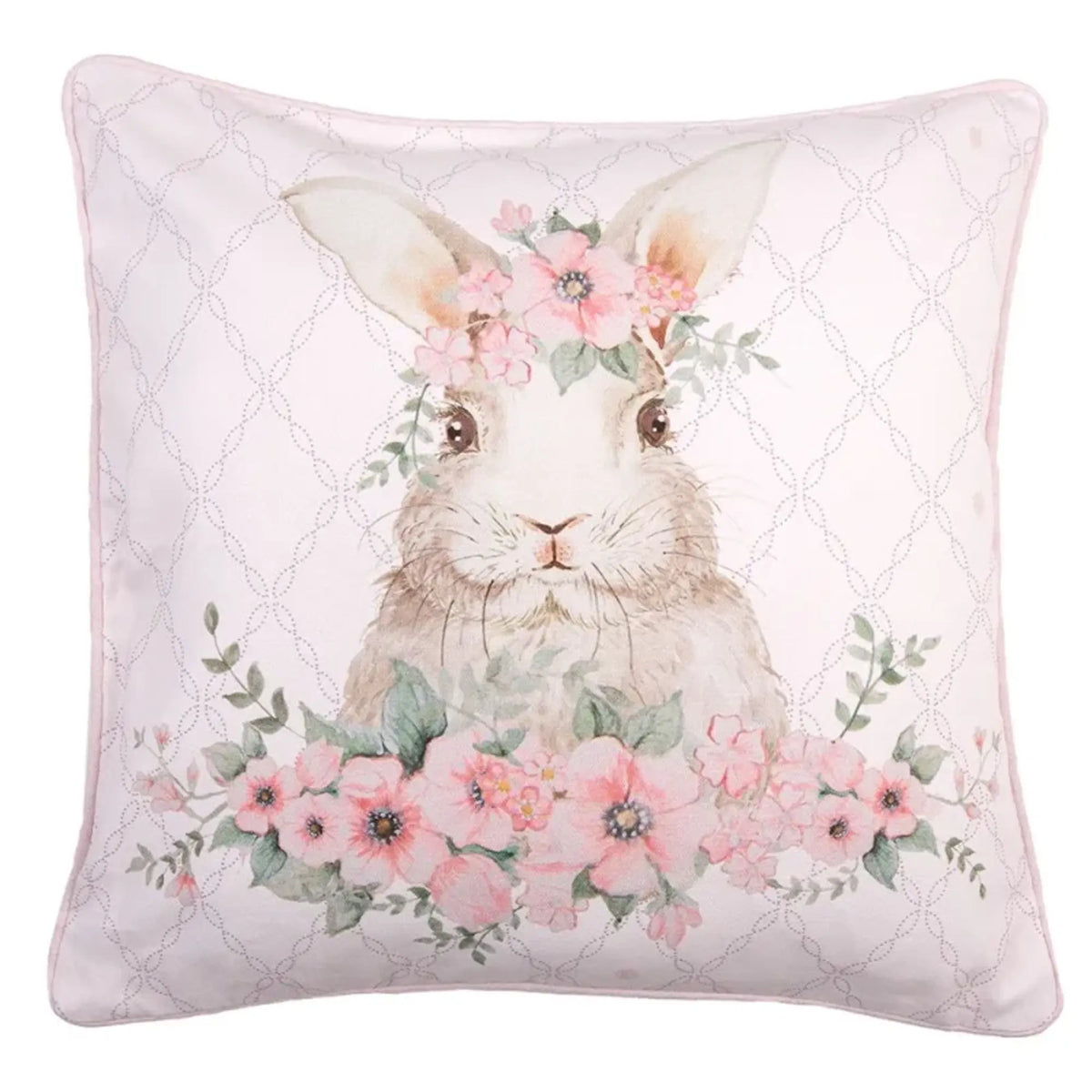 Federa cuscino in cotone rosa con motivo coniglio - Floral easter bunn —  Arredo Casa da Sogno