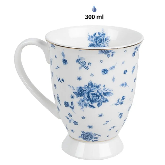 Tazza in porcellana con motivo roselline bianco e blu da 300 ml