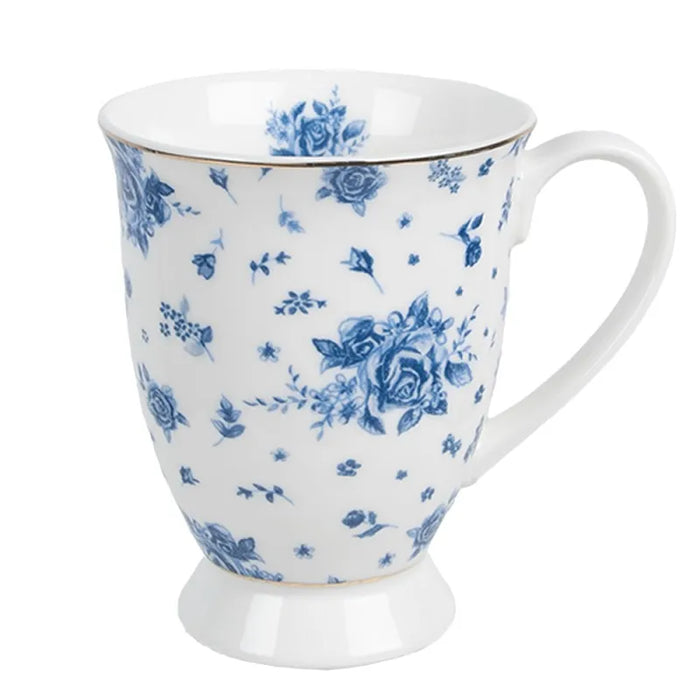 Tazza in porcellana con motivo roselline bianco e blu da 300 ml - Arredo Casa da Sogno