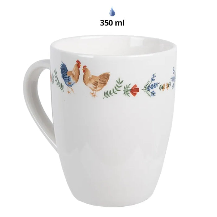 Tazza in ceramica bianco con motivo gallo e fiori -Chicken and rooster - Arredo Casa da Sogno