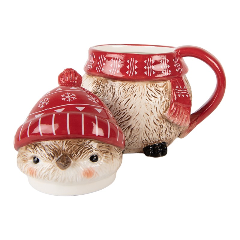 Tazza Uccellino Natalizio con Coperchio 500 ml in Ceramica Rossa | Clayre & Eef