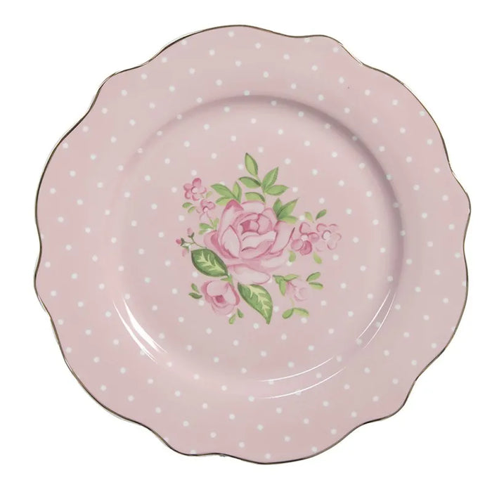 Piatto in porcellana con rosa e pois rosa da 20 cm