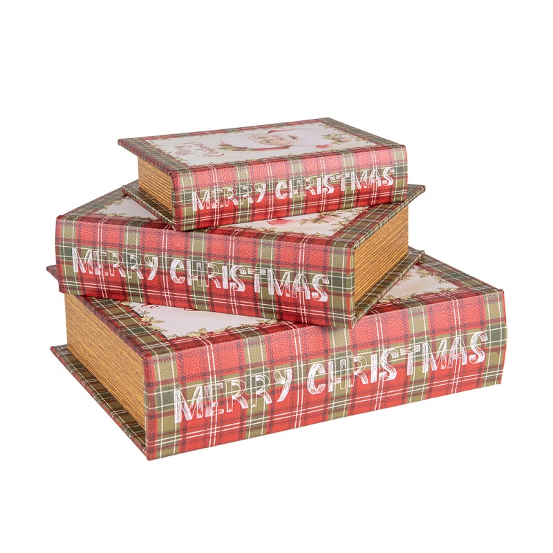Set 3 Scatole Portaoggetti a Forma di Libro Babbo Natale Merry Christmas | Clayre & Eef