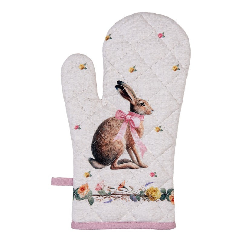 Guanto da forno Clayre & Eef con coniglietto rosa – 18×30 cm